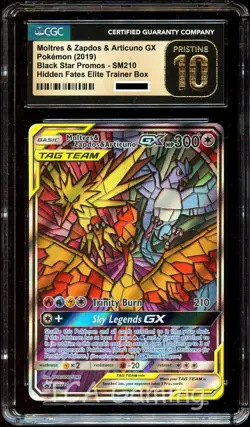 CGC 10 PRISTINE Moltres Zapdos & Articuno GX SM210 FULL ART HOLO Pokemon Card - Image 1