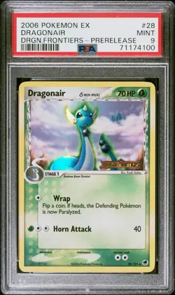 2006 POKEMON EX DRAGON FRONTIERS 28 DRAGONAIR-REVERSE FOIL PSA 8 Error Label - Image 1