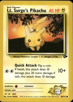 Lt. Surge's Pikachu 84/132 Common WOTC Gym Challenge Pokemon - Image 1