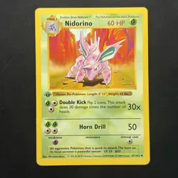 Pokemon Vintage 1st Edition Nidorino 037/102 Base Set (Shadowless) 1999 Wotc - Image 1