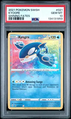 2021 Pokemon Shining Fates Kyogre Amazing Rare #021/072 PSA 10 - Image 1
