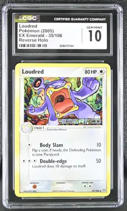 CGC 10 GEM MINT Loudred 2005 EX Emerald 35/106 Reverse Holo Stamped Pokemon Card - Image 1