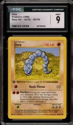 Pokemon Onix Base Set Shadowless 1st Edition #56 CGC 9 Mint - Image 1