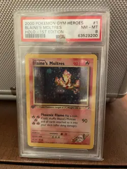 2000 Pokemon Gym Heroes 1st Edition Blaine's Moltres Holo 1/132 PSA 8 NM-MINT - Image 1
