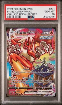 2021 POKEMON SWORD & SHIELD CHILLING REIGN SECRET FULL ART/BLAZIKEN VMAX PSA 10 - Image 1
