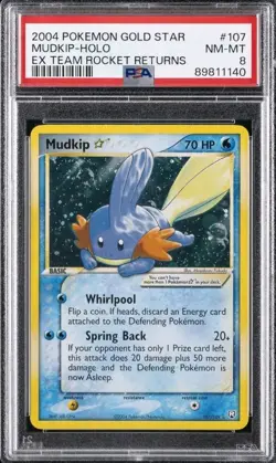 Pokemon 2004 Mudkip Gold Star EX Team Rocket Returns Holo Card #107 PSA 8 - Image 1