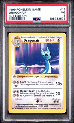 1999 Pokemon 1st Edition Base Set 18/102 Dragonir Dragonair PSA 3 - Image 1