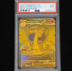 Pokemon 2025 Mega Charizard X ex 130/094 Gold Hyper Rare Phantasmal Flames PSA 9 - Image 1