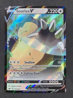 Pokemon TCG Snorlax v Sword & Shield Base Set Holo Ultra Rare Card 141/202 - VLP - Image 1
