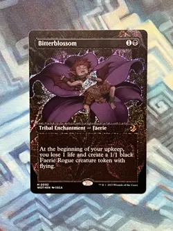 Confetti Foil Bitterblossom Anime Borderless NM Unplayed Wilds of Eldraine - Image 1