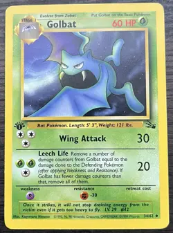 1st Edition Golbat 34/62 Pokemon TCG WOTC Base Fossil Uncommon MINT NM - Image 1