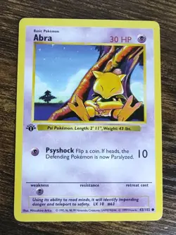 Pokemon Abra 43/102 1st Edition Shadowless Base NM - Image 1