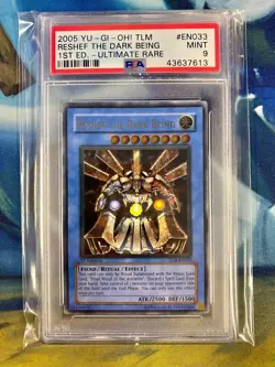 2005 YU-GI-OH! TLM 1ST EDITION-ULTIMATE RARE #EN033 RESHEF THE DARK BEING PSA 9 - Image 1