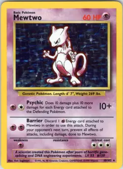 Mewtwo 10/102 Pokemon TCG 1999 Base Set Holo Unlimited Rare - Image 1