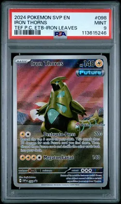 2024 POKEMON TEMPORAL FORCES POKEMON CENTER ETB PROMO SVP #098 IRON THORNS PSA 9 - Image 1