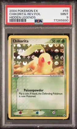 Pokemon 2004 EX Hidden Legends Chikorita Reverse Holo PSA 9 Mint - Image 1