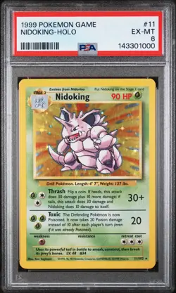 1999 POKEMON BASE SET UNLIMITED #11 NIDOKING-HOLO PSA 6 - Image 1