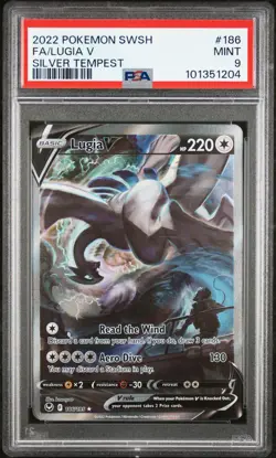 2022 Pokemon Sword & Shield Silver Tempest Lugia V 186 Alternate Art Mint PSA 9 - Image 1