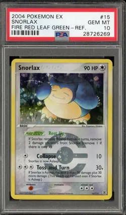 2004 Pokemon Ex Fire Red & Leaf Green Ref #15 Snorlax Holo PSA 10 GEM MINT - Image 1