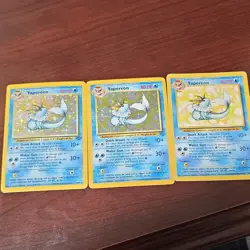 Vaporeon 12/64 Jungle Pokemon TCG Cards x3 Holo & Regular 1999 English - Image 1