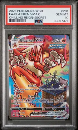 2021 POKEMON SWORD & SHIELD CHILLING REIGN SECRET FULL ART/BLAZIKEN VMAX PSA 10 - Image 1