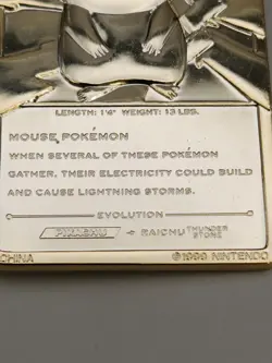 1999 Pokemon Burger King 23K Gold Plated Pikachu Card - Image 3