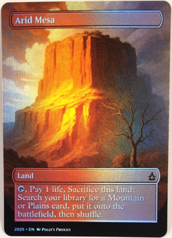Arid Mesa FOIL Fetch Land Proxy Playtest Card with Custom Fantasy Art Design - Image 1