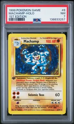 1999 POKEMON GAME #8 MACHAMP HOLO 1ST EDITION BASE SET UNLIMITED PSA 7 NEAR MINT - Image 1