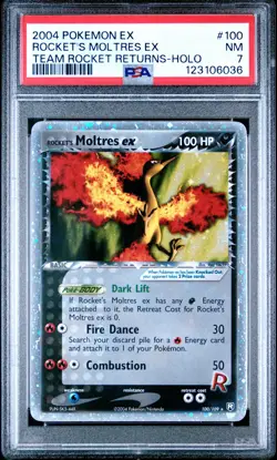 2004 POKEMON EX TEAM ROCKET RETURNS #100 ROCKET'S MOLTRES EX-HOLO PSA 7 - Image 1