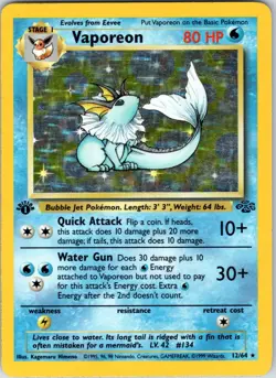 Pokemon TCG Vaporeon 1st Edition Holo Rare Card 12/64 Jungle - Image 1