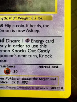 Pokemon TCG: 1999 Gastly 50/102-SHADOWLESS- Vintage Pokemon Card- Base Set - Image 3