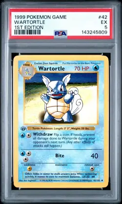 Pokemon TCG Base Set Wartortle 42/102 1st Edition PSA 5 - Image 1