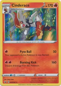x1 Cinderace - 035/202 - Holo Rare Pokemon SS01 Sword & Shield Base M/NM - Image 1
