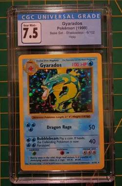 CGC 7.5 Gyarados 1999 Base Set 6/102 Shadowless Holo Pokemon Card WOTC - Image 1