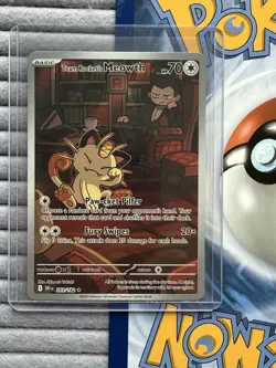 Team Rockets Meowth 203/182 Illustration Rare Destined Rivals Pokemon TCG NM - Image 1