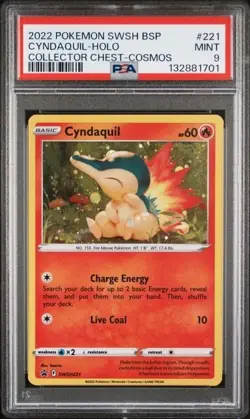 CYNDAQUIL Holo #221 PSA 9 2022 Pokemon SWSH BSP Collector Chest Cosmos - Image 1