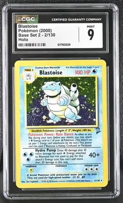 CGC 9 MINT Blastoise 2000 Base Set 2 2/130 Holo SWIRL Pokemon Card - Image 1
