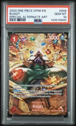 One Piece 2024 OP06-Wings of the Captain 008 Buggy SP Alternate Art PSA 10 - Image 1