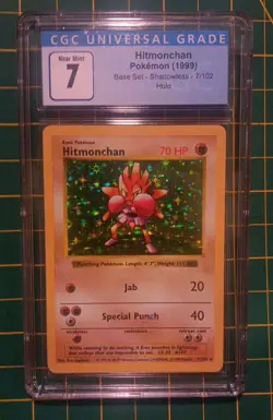 Pokemon CGC 7 NM 1999 Hitmonchan Shadowless Base Set Holo Card WOTC - Image 1
