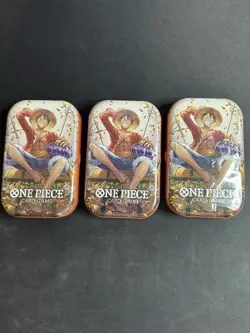 3 Tins - Bandai One Piece Card Game Tin Pack Set Vol.2 Kit English Luffy - Image 1