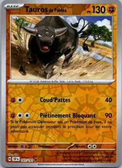 Carte Pokemon Tauros de Paldea 101/191 Reverse 2024 - Image 1