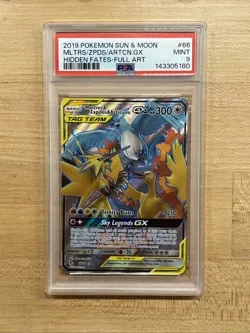 2019 Pokemon SM Hidden Fates Full Art Moltres Zapdos Articuno GX #66 PSA 9 MINT - Image 1