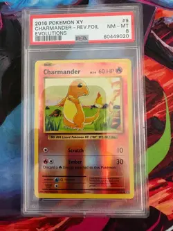 PSA 8 Charmander Reverse Foil 009/108 – 2016 Pokemon XY Evolutions – Mint - Image 1