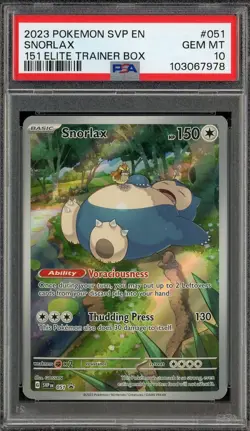 2023 Pokemon SV #051 Snorlax 151 Elite Trainer Box PSA 10 Black Star Promo - Image 1
