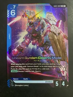 Gundam Card Game Newtype Rising Unicorn Gundam Destroy Mode GD01-002 - Image 2