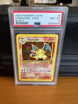 2000 POKEMON GAME BASE II #4 CHARIZARD-HOLO BASE II PSA 8 - Image 1