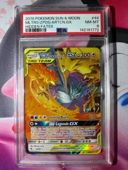 2019 POKEMON SUN & MOON HIDDEN FATES #44 MOLTRES & ZAPDOS & ARTICUNO GX PSA 8 - Image 1