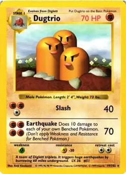 Pokemon TCG Dugtrio 19/102 Shadowless Rare Base Set LP/MP - Image 1
