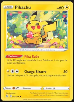 Carte Pokemon Pikachu 052/196 Origine Perdue Francais - Image 1