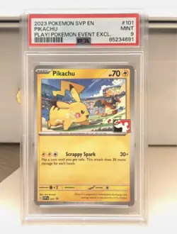 Pokemon Pikachu SVP101 PLAY! League Stamped Exclusive Black Star Promo PSA 9 - Image 1